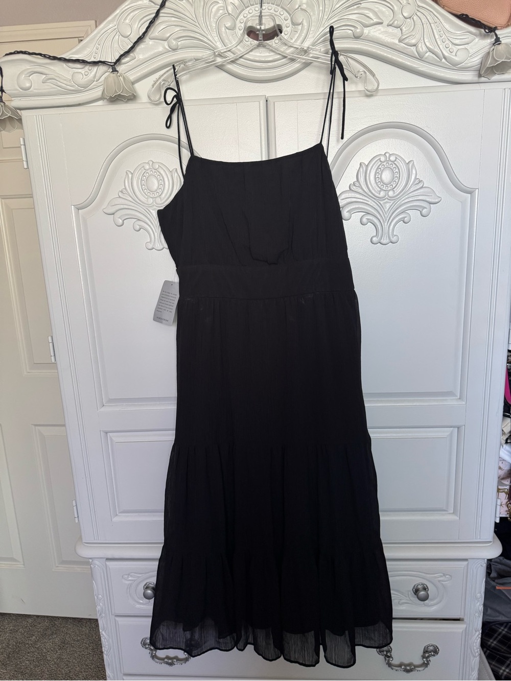 NSR Black Tie-Shoulder Midi Dress